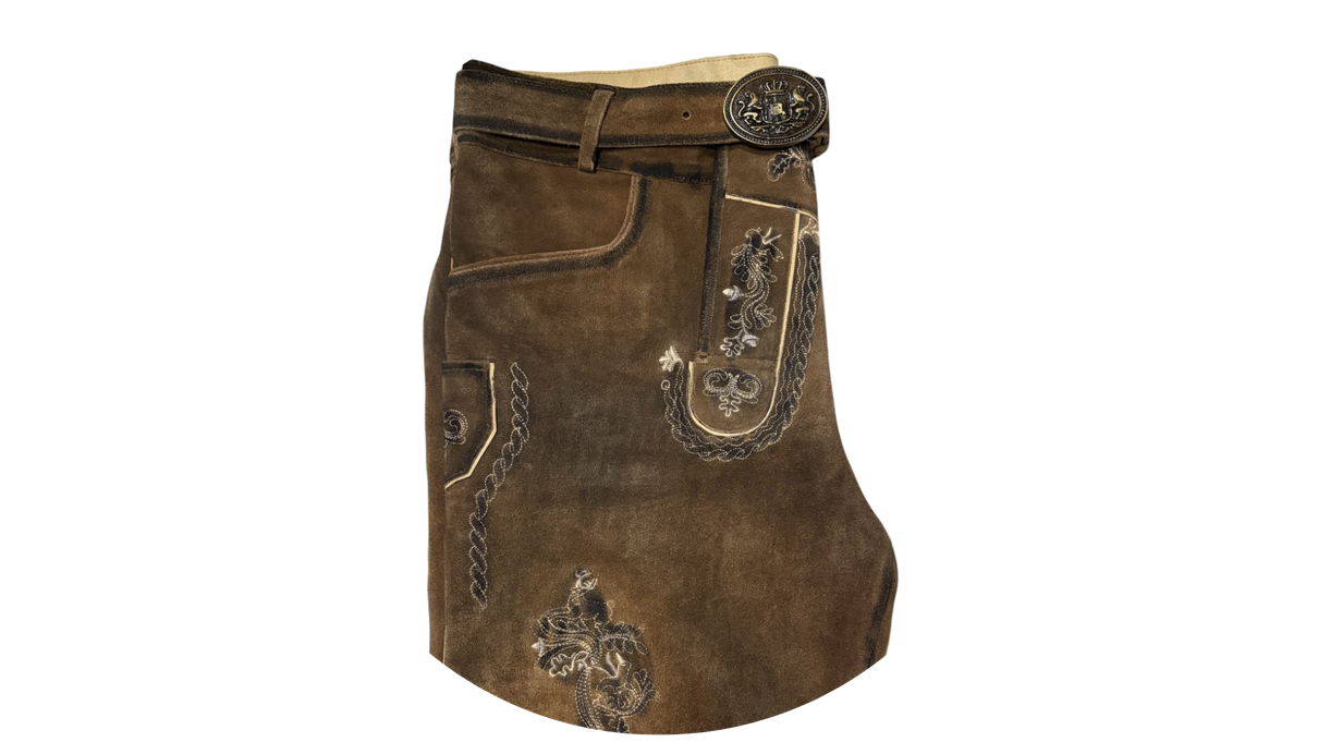 bermuda tipica alema marron estonado de couro com cinto