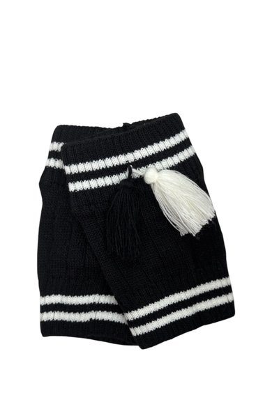 polaina preta listra branca com pompom 3113 a